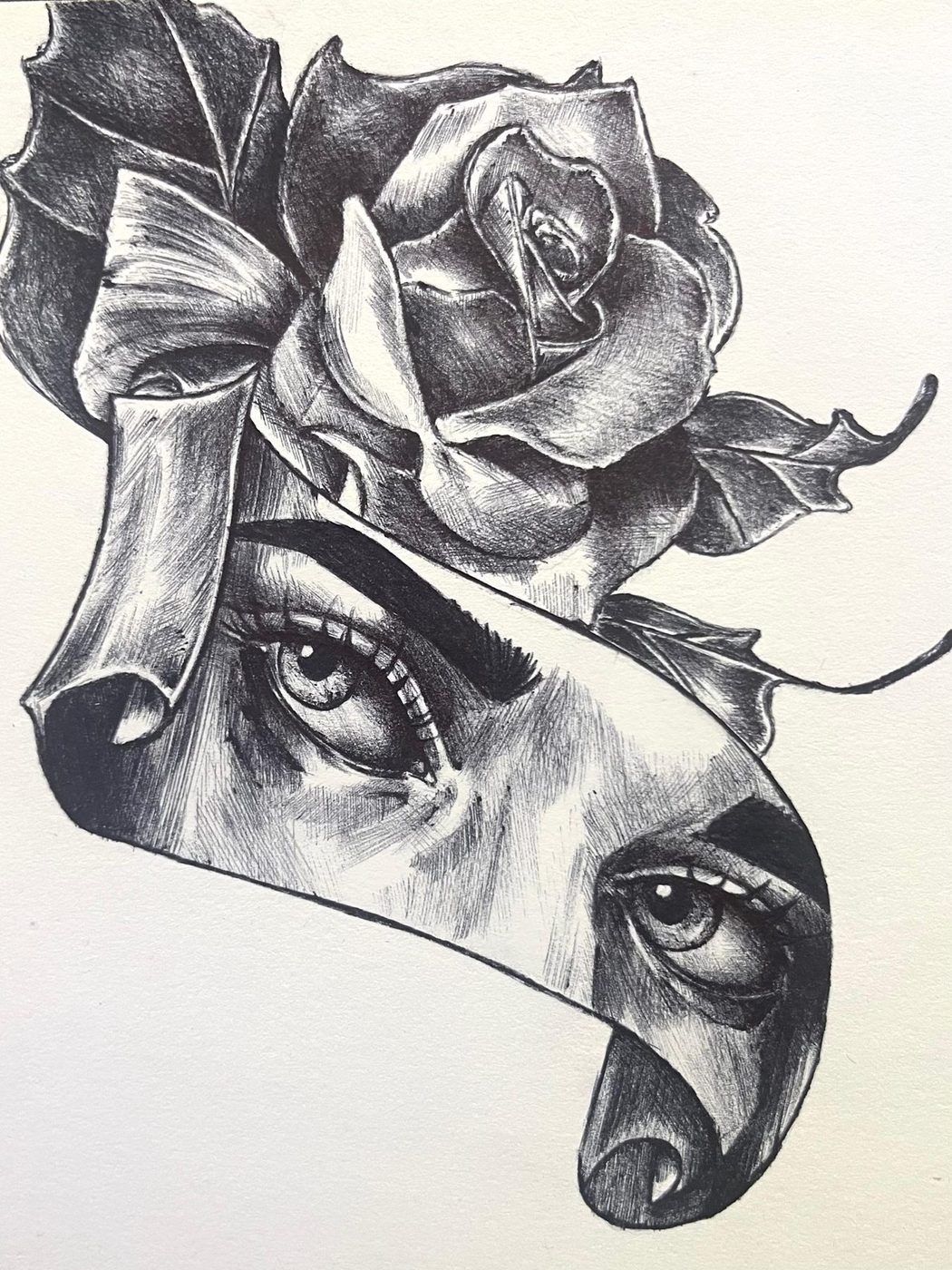 Rosa cubista — Tinta negra y grafito, formato A4