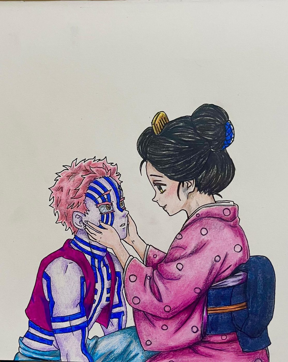 Encuentro — Lápices de color y tinta, formato A3